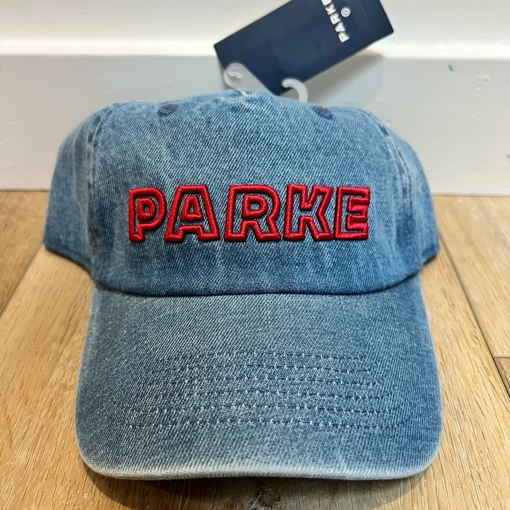 PARKE Target Denim Baseball Cap with Red Embroidered Logo - Picture 3 of 4